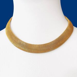 Mesh Metal Statement Necklace Gold Tone Chunky Wide Collar Chain Retro Y2K